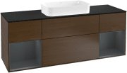 Тумба под раковину Villeroy & Boch Finion 160х50,1 см с подсветкой МДФ шпон грецкого ореха/стекло черное матовое G332HGGN