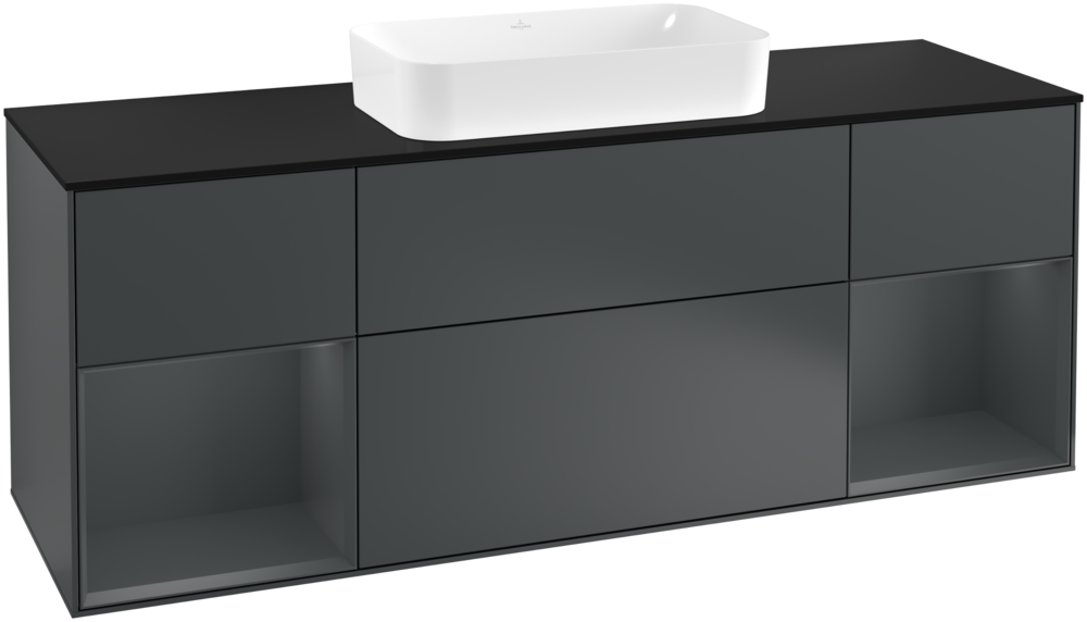 Тумба под раковину Villeroy & Boch Finion 160х50,1 см с подсветкой МДФ темно-синий матовый лак/стекло черное матовое G332HGHG