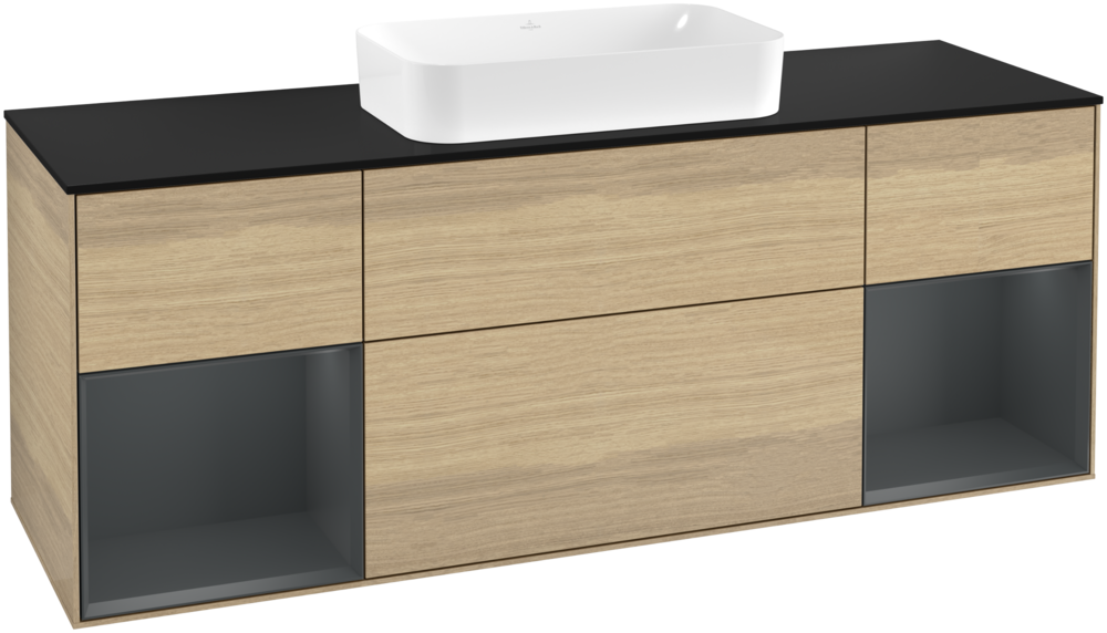 Тумба під раковину Villeroy & Boch Finion 160х50,1 см із підсвічуванням МДФ шпон дуба/скло чорне матове G332HGPC