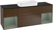 Тумба под раковину Villeroy & Boch Finion 160х50,1 см с подсветкой МДФ шпон грецкого ореха/стекло черное матовое G332GMGN