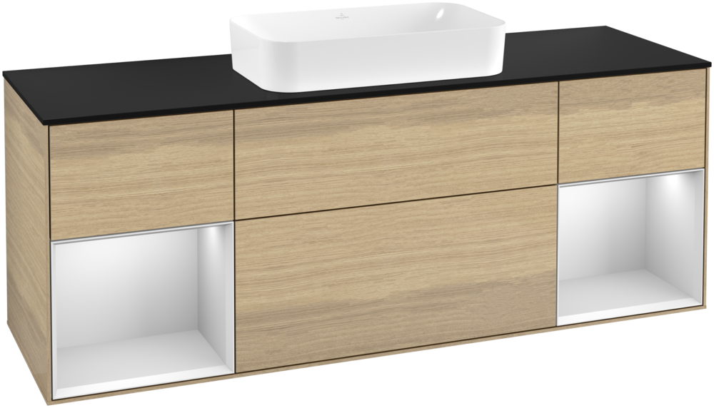 Тумба под раковину Villeroy & Boch Finion 160х50,1 см с подсветкой МДФ шпон дуба/стекло черное матовое G332MTPC
