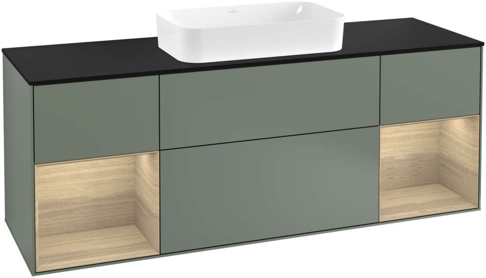 Тумба под раковину Villeroy & Boch Finion 160х50,1 см с подсветкой МДФ оливковый матовый лак/стекло черное матовое G332PCGM