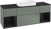 Тумба під раковину Villeroy & Boch Finion 160х50,1 см із підсвічуванням МДФ оливковий матовий лак/скло чорне матове G332PDGM