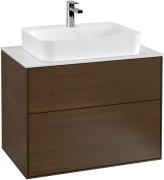 Тумба під раковину Villeroy & Boch Finion 80х50,1 см МДФ шпон волоського горіха/скло біле матове F34100GN