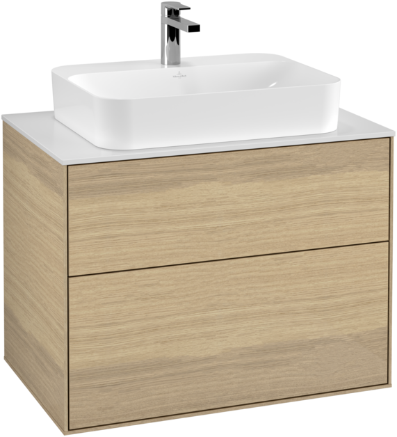 Тумба під раковину Villeroy & Boch Finion 80х50,1 см МДФ шпон дуба/скло біле матове F34100PC