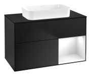 Тумба под раковину Villeroy & Boch Finion 100х50,1 см с подсветкой МДФ черный матовый лак/стекло черное матовое F662GFPD