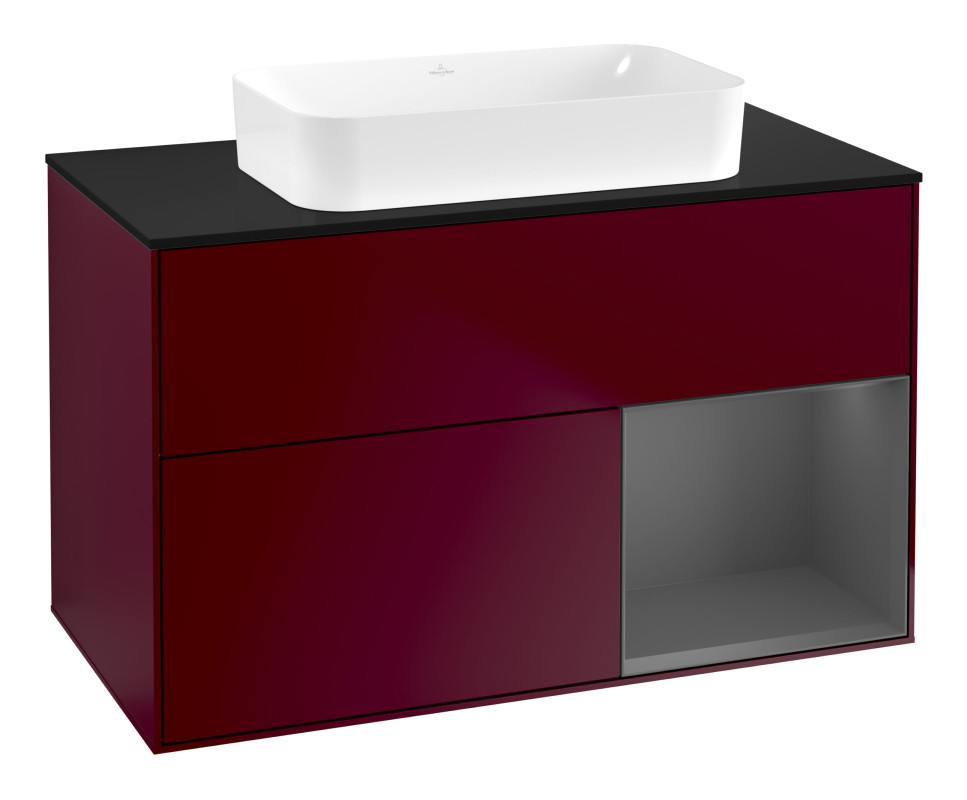 Тумба под раковину Villeroy & Boch Finion 100х50,1 см с подсветкой МДФ пион матовый лак/стекло черное матовое F662GKHB