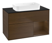 Тумба под раковину Villeroy & Boch Finion 100х50,1 см с подсветкой МДФ шпон грецкого ореха/стекло черное матовое F662GNGN