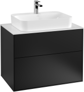 Тумба под раковину Villeroy & Boch Finion 80х50,1 см МДФ черный матовый лак/стекло белое матовое F34100PD