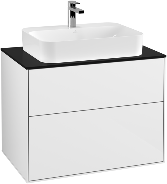 Тумба под раковину Villeroy & Boch Finion 80х50,1 см МДФ глянцевый белый лак/стекло черное матовое F34200GF