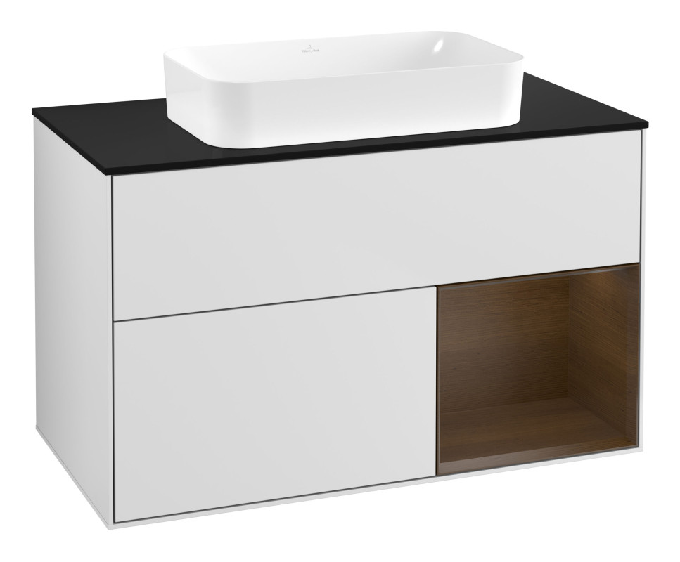 Тумба под раковину Villeroy & Boch Finion 100х50,1 см с подсветкой МДФ белый матовый лак/стекло черное матовое F662GNMT