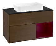 Тумба под раковину Villeroy & Boch Finion 100х50,1 см с подсветкой МДФ шпон грецкого ореха/стекло черное матовое F662HBGN