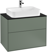 Тумба під раковину Villeroy & Boch Finion 80х50,1 см із підсвічуванням МДФ оливковий матовий лак/скло чорне матове G34200GM