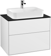 Тумба под раковину Villeroy & Boch Finion 80х50,1 см МДФ глянцевый белый лак/стекло черное матовое F34200GF