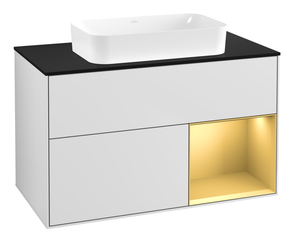 Тумба під раковину Villeroy & Boch Finion 100х50,1 см із підсвічуванням МДФ білий матовий лак/скло чорне матове F662HFMT