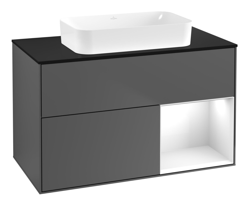 Тумба под раковину Villeroy & Boch Finion 100х50,1 см с подсветкой МДФ антрацит матовый лак/стекло черное матовое F662GFGK