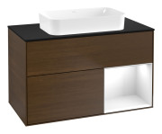 Тумба под раковину Villeroy & Boch Finion 100х50,1 см с подсветкой МДФ шпон грецкого ореха/стекло черное матовое F662GFGN