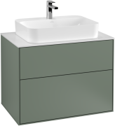 Тумба під раковину Villeroy & Boch Finion 80х50,1 см МДФ оливковий матовий лак/скло біле матове F34100GM