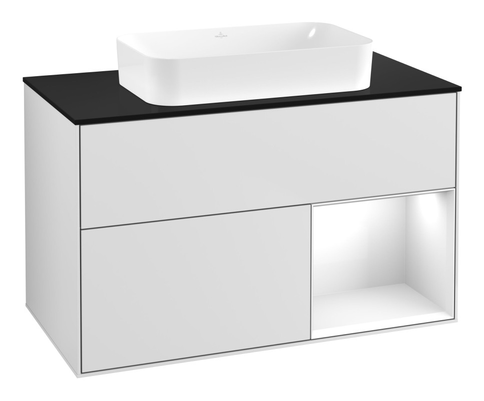Тумба под раковину Villeroy & Boch Finion 100х50,1 см с подсветкой МДФ белый матовый лак/стекло черное матовое F662GFMT