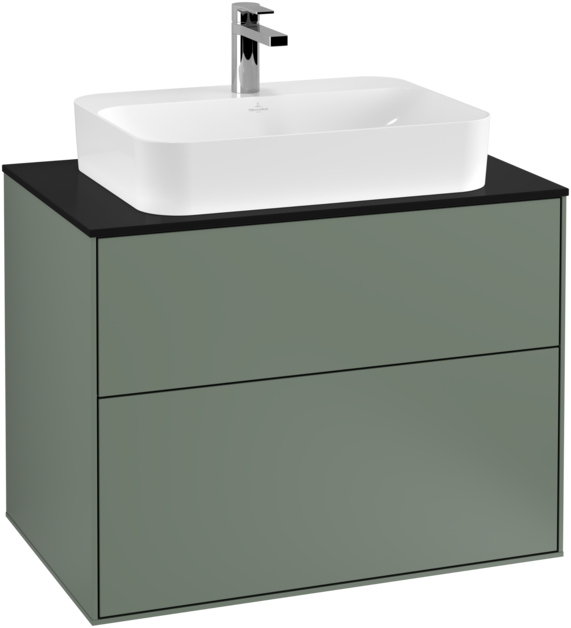 Тумба під раковину Villeroy & Boch Finion 80х50,1 см МДФ оливковий матовий лак/скло чорне матове F34200GM