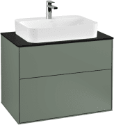 Тумба под раковину Villeroy & Boch Finion 80х50,1 см МДФ оливковый матовый лак/стекло черное матовое F34200GM