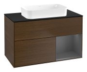 Тумба під раковину Villeroy & Boch Finion 100х50,1 см із підсвічуванням МДФ шпон волоського горіха/скло чорне матове F662GKGN