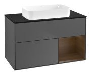 Тумба під раковину Villeroy & Boch Finion 100х50,1 см з підсвічуванням МДФ антрацит матовий лак/скло чорне матове F662GNGK