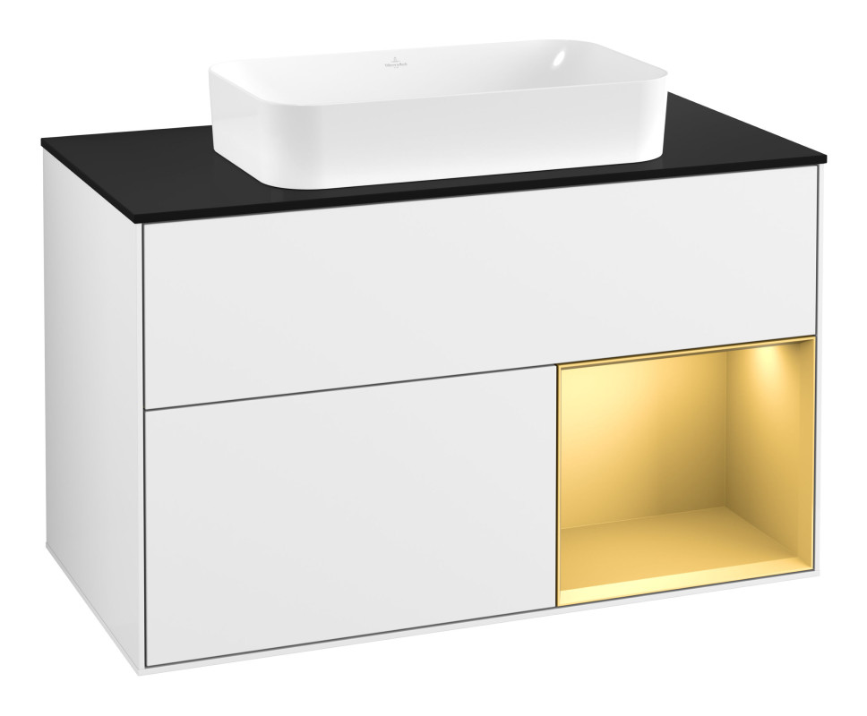 Тумба під раковину Villeroy & Boch Finion 100х50,1 см з підсвіткою МДФ білий глянцевий лак/скло чорне матове F662HFGF