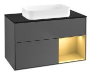 Тумба під раковину Villeroy & Boch Finion 100х50,1 см з підсвічуванням МДФ антрацит матовий лак/скло чорне матове F662HFGK