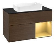 Тумба под раковину Villeroy & Boch Finion 100х50,1 см с подсветкой МДФ шпон грецкого ореха/стекло черное матовое F662HFGN