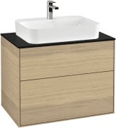  	Тумба під раковину Villeroy & Boch Finion 80х50,1 см з підсвічуванням МДФ шпон дуба/скло чорне матове G34200PC