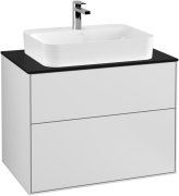 Тумба під раковину Villeroy & Boch Finion 80х50,1 см МДФ білий матовий лак/скло чорне матове F34200MT