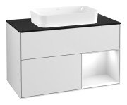 Тумба под раковину Villeroy & Boch Finion 100х50,1 см с подсветкой МДФ белый матовый лак/стекло черное матовое F662GFMT