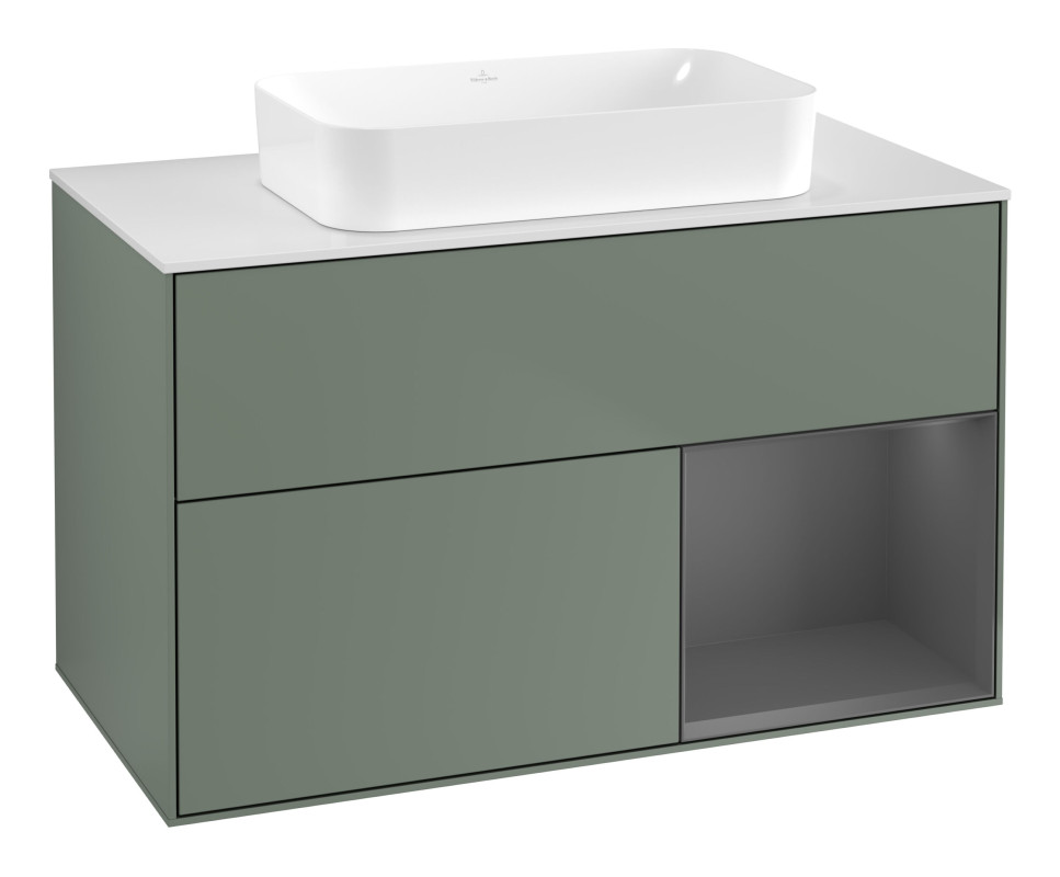 Тумба под раковину Villeroy & Boch Finion 100х50,1 см с подсветкой МДФ оливковый матовый лак/стекло белое матовое F661GKGM