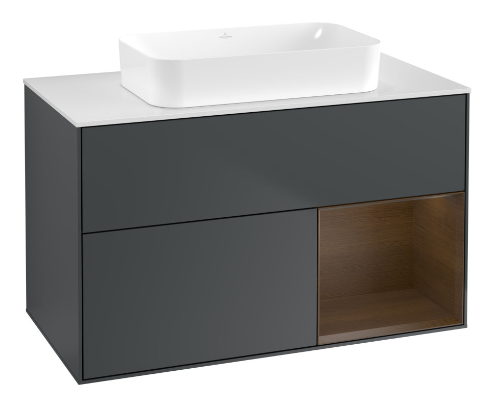 Тумба под раковину Villeroy & Boch Finion 100х50,1 см с подсветкой МДФ темно-синий матовый лак/стекло белое матовое F661GNHG