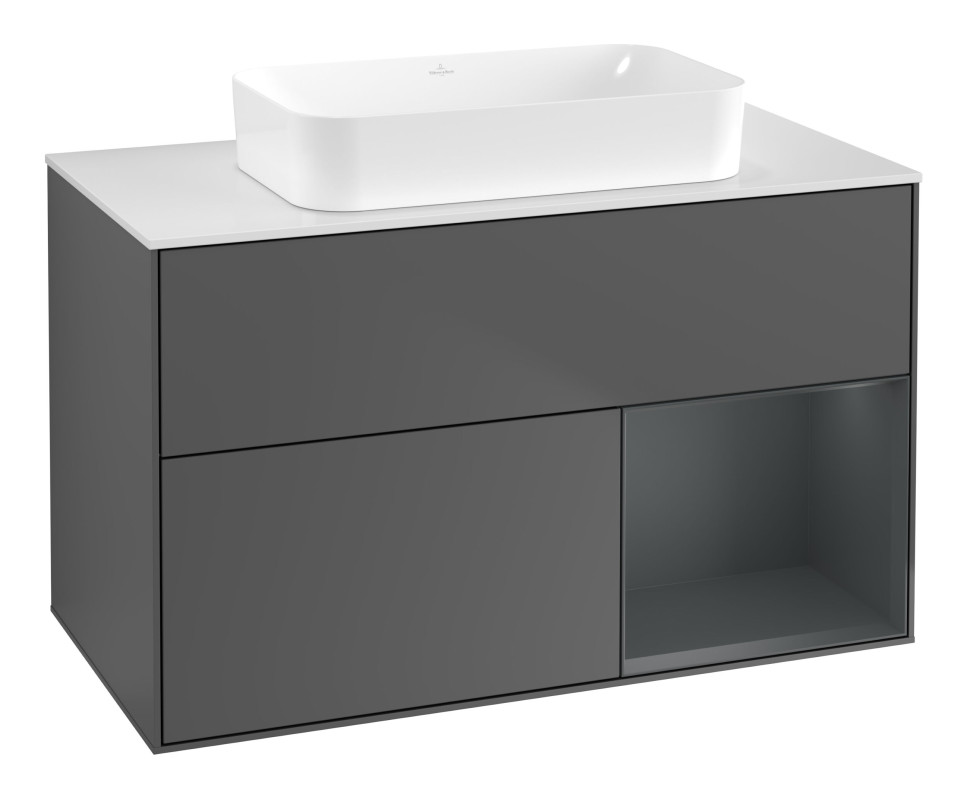 Тумба под раковину Villeroy & Boch Finion 100х50,1 см с подсветкой МДФ антрацит матовый лак/стекло белое матовое F661HGGK
