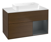 Тумба под раковину Villeroy & Boch Finion 100х50,1 см с подсветкой МДФ шпон грецкого ореха/стекло белое матовое F661HGGN