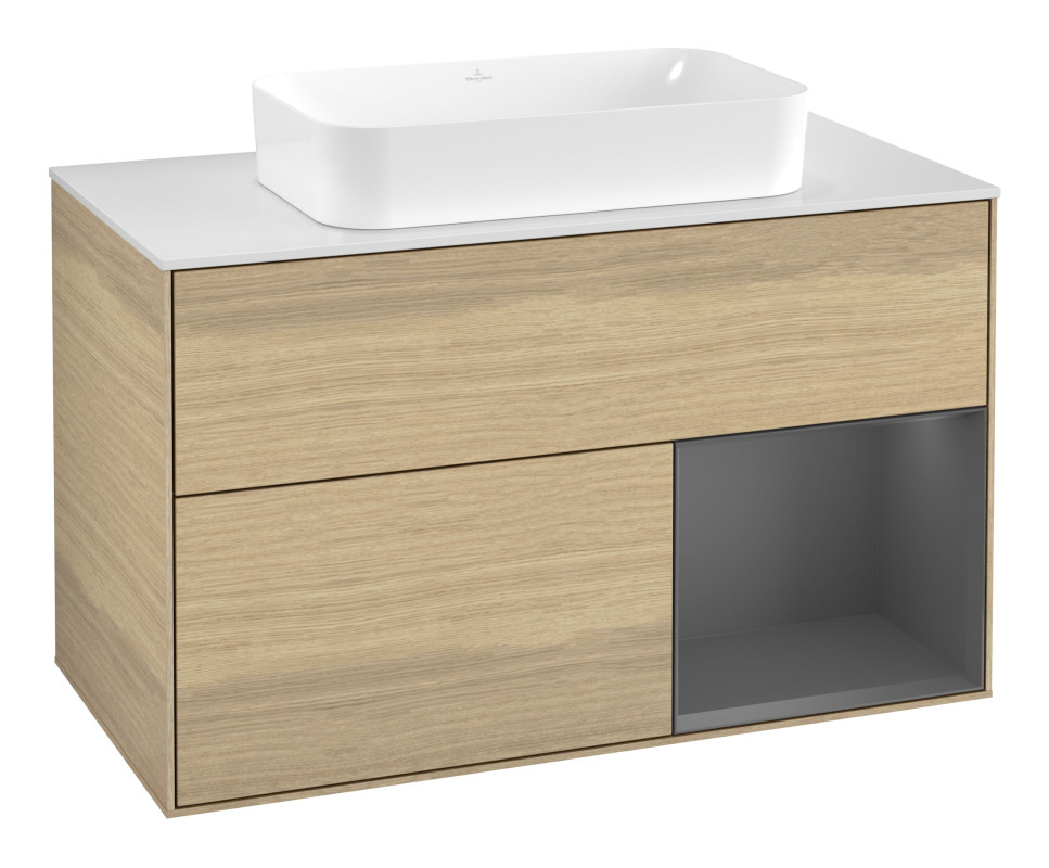 Тумба под раковину Villeroy & Boch Finion 100х50,1 см с подсветкой МДФ шпон дуба/стекло белое матовое F661GKPC