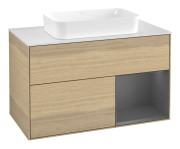 Тумба под раковину Villeroy & Boch Finion 100х50,1 см с подсветкой МДФ шпон дуба/стекло белое матовое F661GKPC