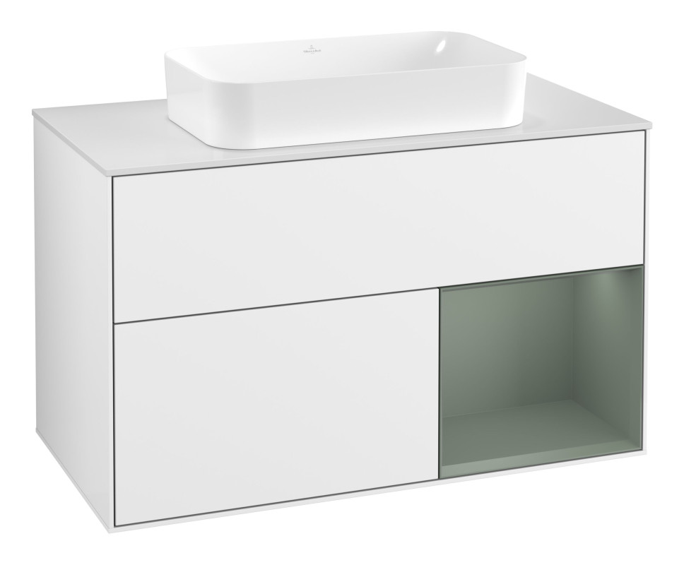 Тумба под раковину Villeroy & Boch Finion 100х50,1 см с подсветкой МДФ глянцевый белый лак/стекло белое матовое F661GMGF