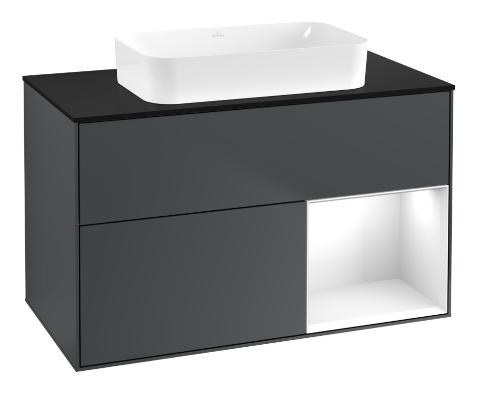 Тумба під раковину Villeroy & Boch Finion 100х50,1 см із підсвічуванням МДФ темно-синій матовий лак/скло чорне матове F662GFHG