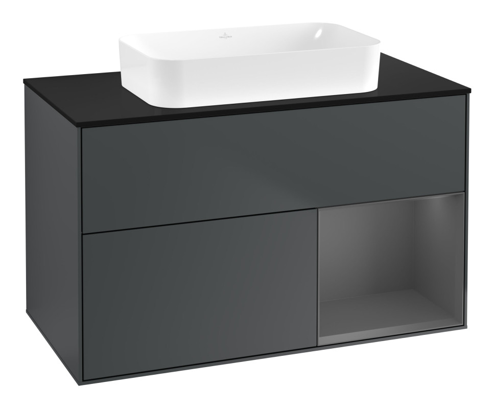 Тумба под раковину Villeroy & Boch Finion 100х50,1 см с подсветкой МДФ темно-синий матовый лак/стекло черное матовое F662GKHG