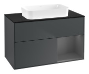 Тумба под раковину Villeroy & Boch Finion 100х50,1 см с подсветкой МДФ темно-синий матовый лак/стекло черное матовое F662GKHG