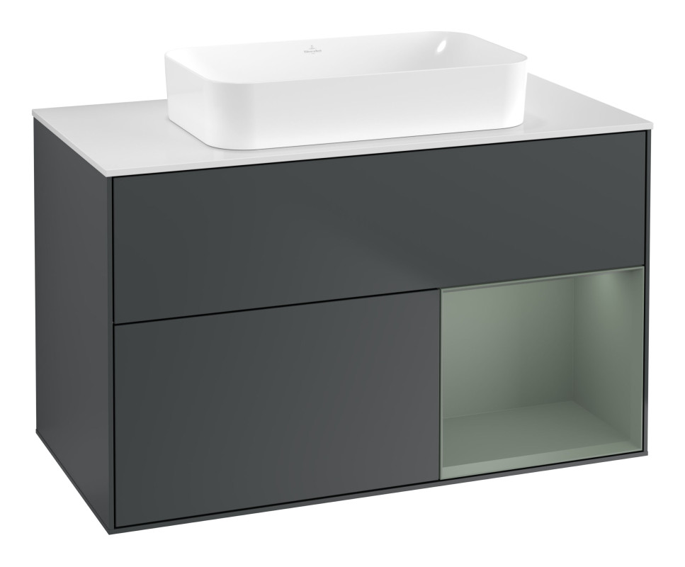 Тумба под раковину Villeroy & Boch Finion 100х50,1 см с подсветкой МДФ темно-синий матовый лак/стекло белое матовое F661GMHG