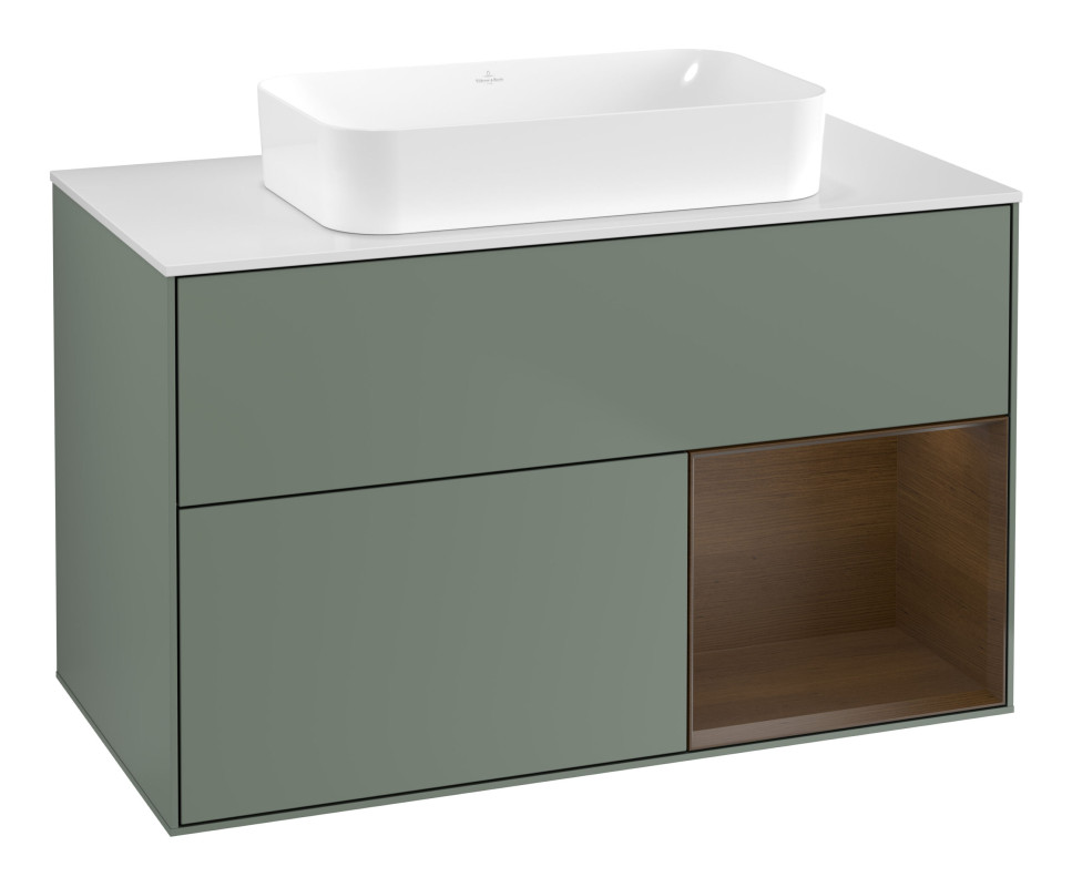 Тумба під раковину Villeroy & Boch Finion 100х50,1 см із підсвічуванням МДФ оливковий матовий лак/скло біле матове F661GNGM