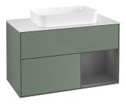 Тумба під раковину Villeroy & Boch Finion 100х50,1 см із підсвічуванням МДФ оливковий матовий лак/скло біле матове F661GKGM