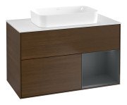 Тумба під раковину Villeroy & Boch Finion 100х50,1 см із підсвічуванням МДФ шпон волоського горіха/скло біле матове F661HGGN