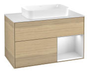 Тумба под раковину Villeroy & Boch Finion 100х50,1 см с подсветкой МДФ шпон дуба/стекло белое матовое F661MTPC