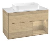 Тумба під раковину Villeroy & Boch Finion 100х50,1 см із підсвічуванням МДФ шпон дуба/скло біле матове F661PCPC