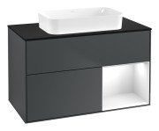 Тумба под раковину Villeroy & Boch Finion 100х50,1 см с подсветкой МДФ темно-синий матовый лак/стекло черное матовое F662GFHG